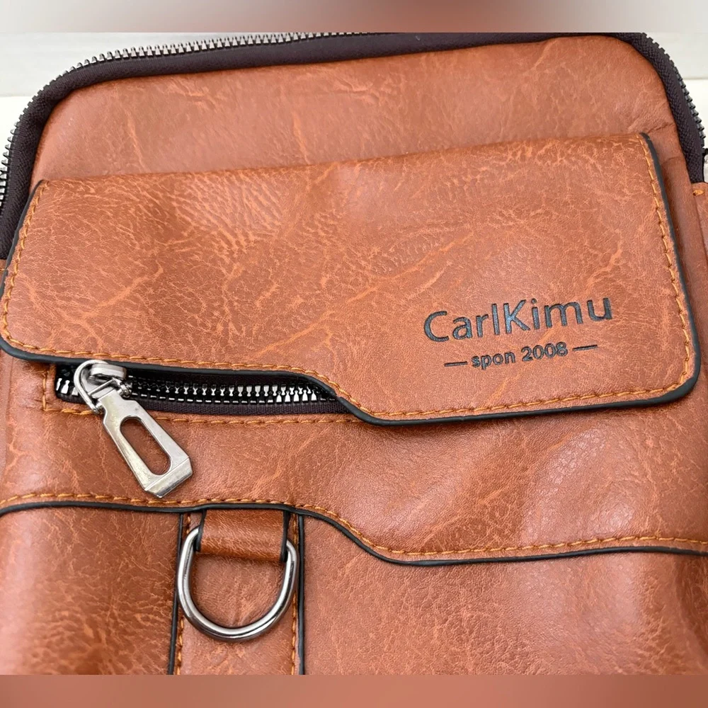 NWOT CarlKimu Brown Mens Crossbody Shoulder Bag Faux Leather Business Casual.